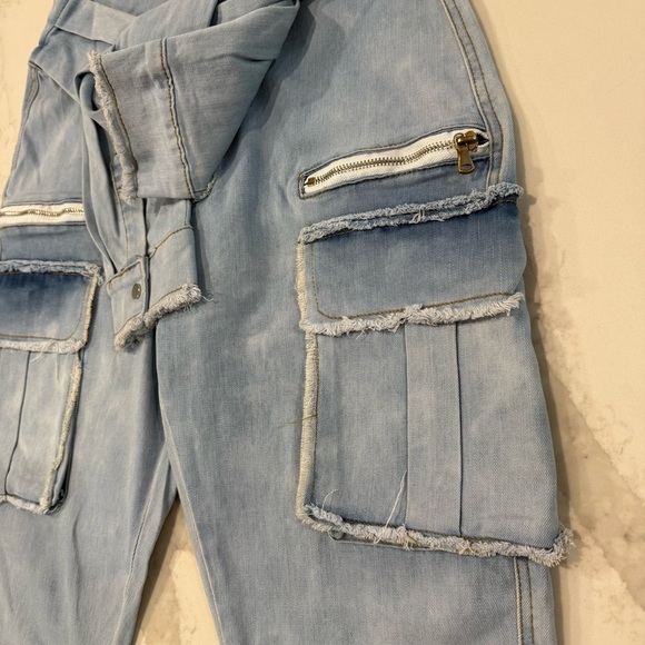 My Boo NWT Cargo Tomboy High Waisted Denim Jeans Women’s Large Blue Tie Waist - Picture 4 of 9